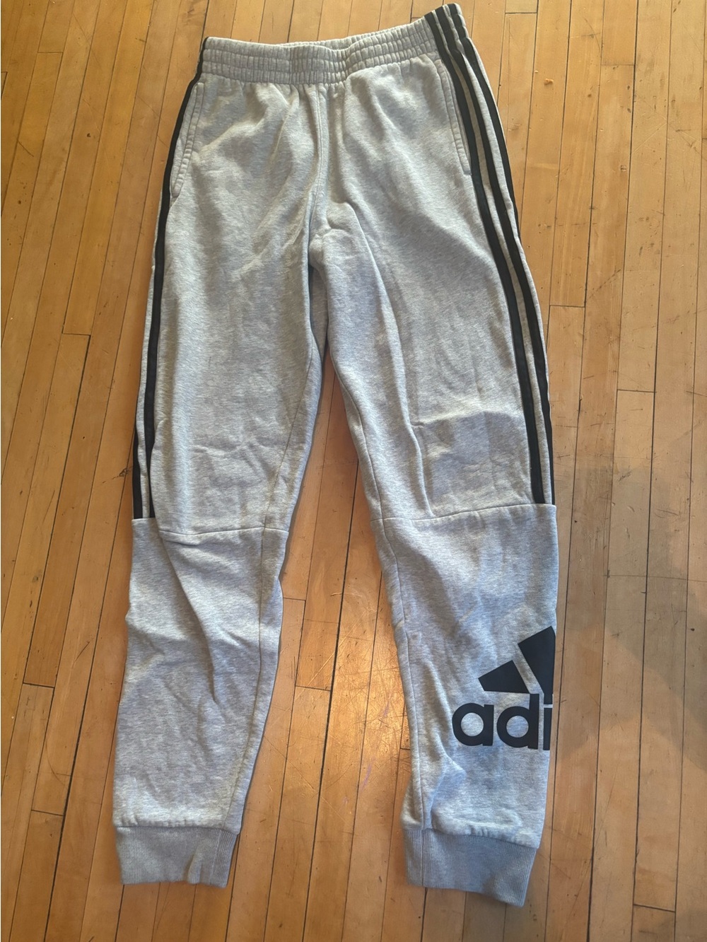 Adidas Gray Sweatpants with Black Side Stripes and Logo